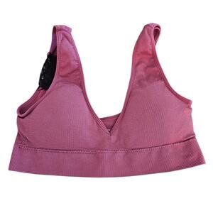 Womens Sz M Ribbed V Neck Lightly Padded Bra Dark Pink